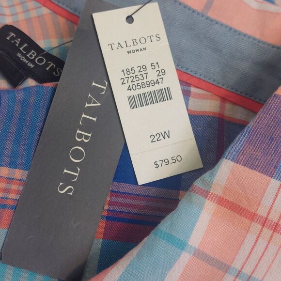 NEW Talbots Plaid Long Sleeve 100% Cotton Shirt Women's 22W Colorful Flip Cuff - Picture 5 of 8